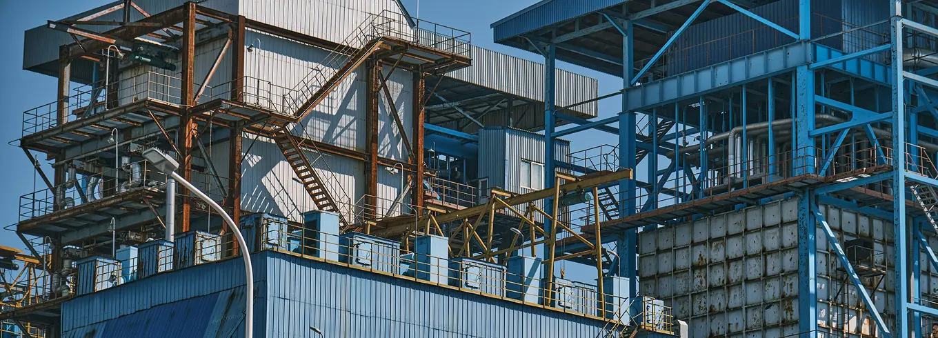 Industrial facility with steel platforms and piping